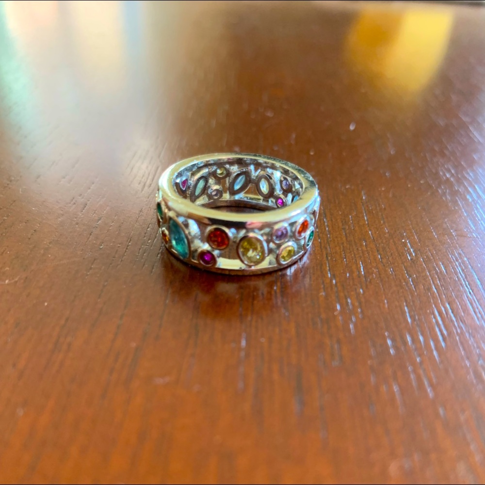 Silver Ring with Multicolored Stones size 7